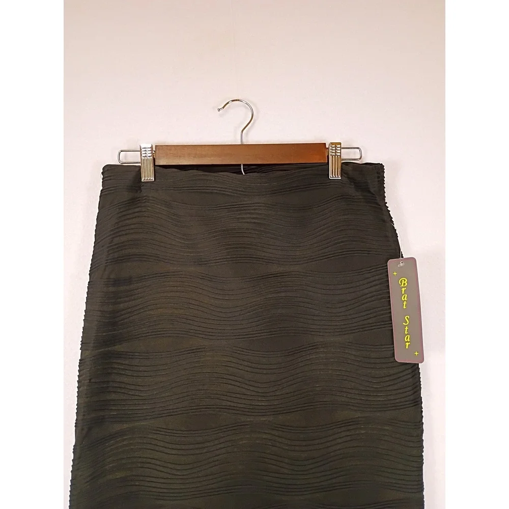 Office Siren Brat Star Women Large Black Wavy Textured Midi Pencil Skirt 16236